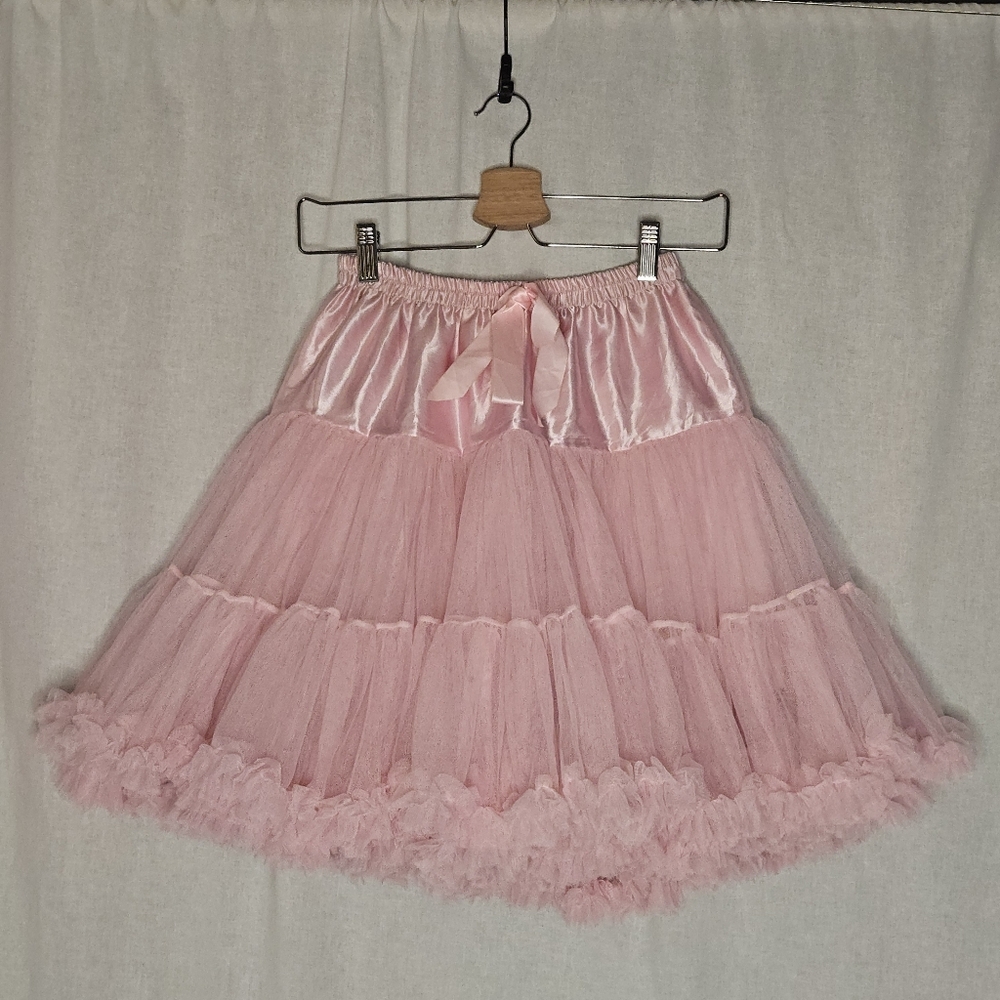 Pink Fluffy Satin Petticoat Wms Sz S